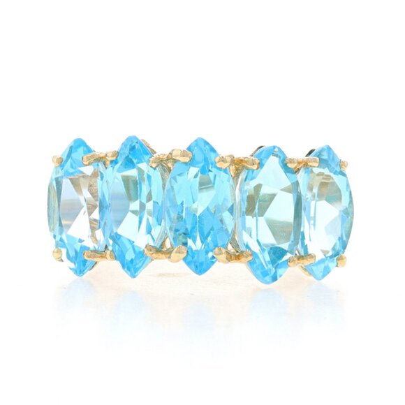 Yellow Gold Blue Topaz Five-Stone Ring - 10k Marquise 6.00ctw